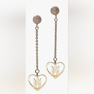 Ukrainian Heart Tryzub 18K Gold Plated Drop Earrings  🔱🩵💛